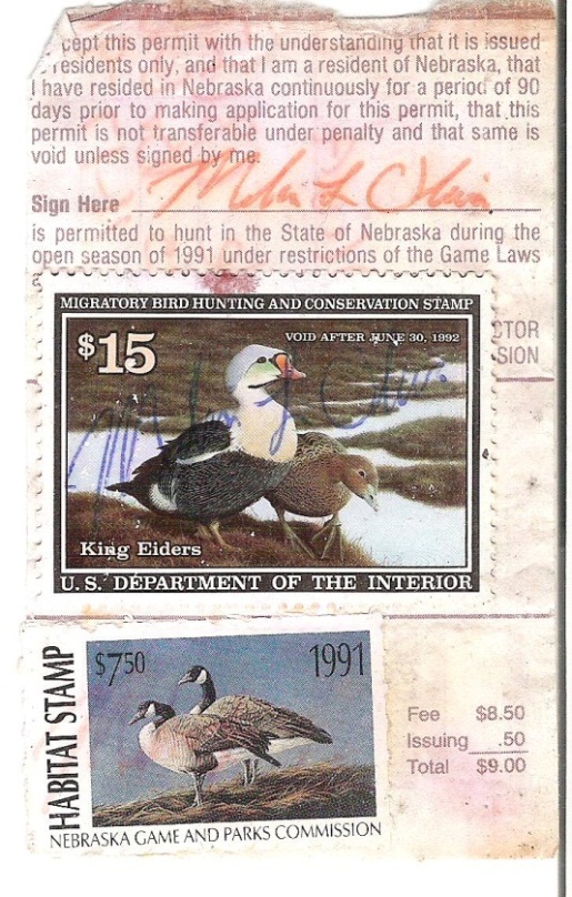 Reverse side of the 1991 Nebraska Hunting Permit.