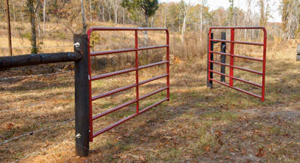 Swinging gate to a pasture.