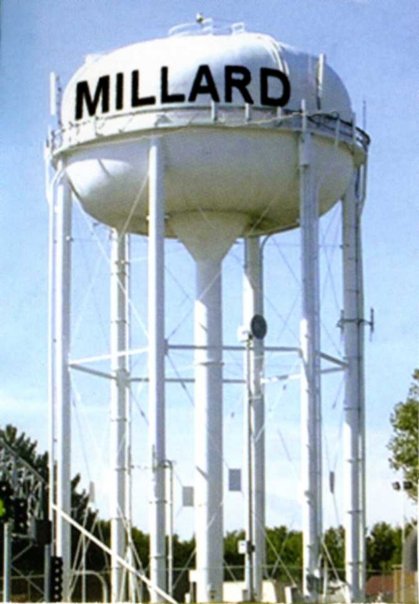 Millard, Nebraska water tower before the town was annexed into the southwest quadrant of Omaha, Nebraska.